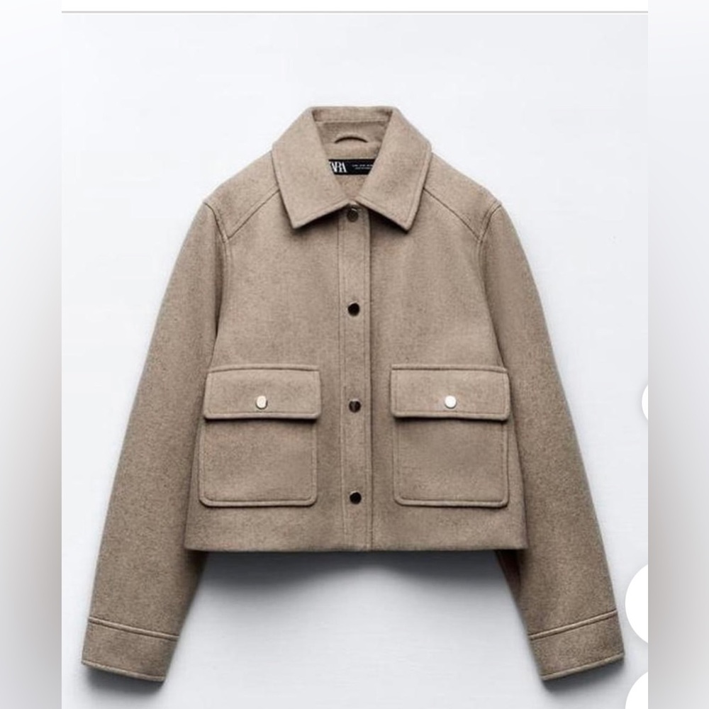 Zara Cropped Button Jacket in Taupe Brown